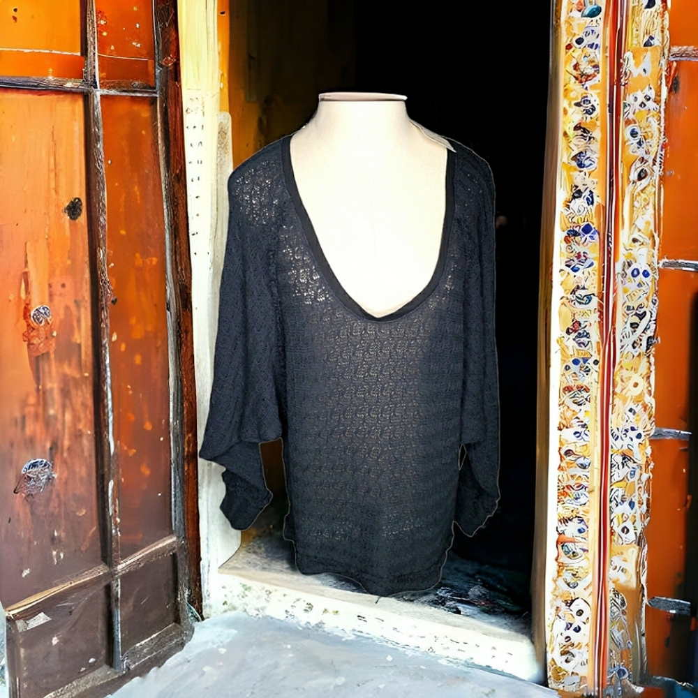 We the Free People Open Weave Hacci Outer Seams Dolman Batwing Sleeves  Sweater